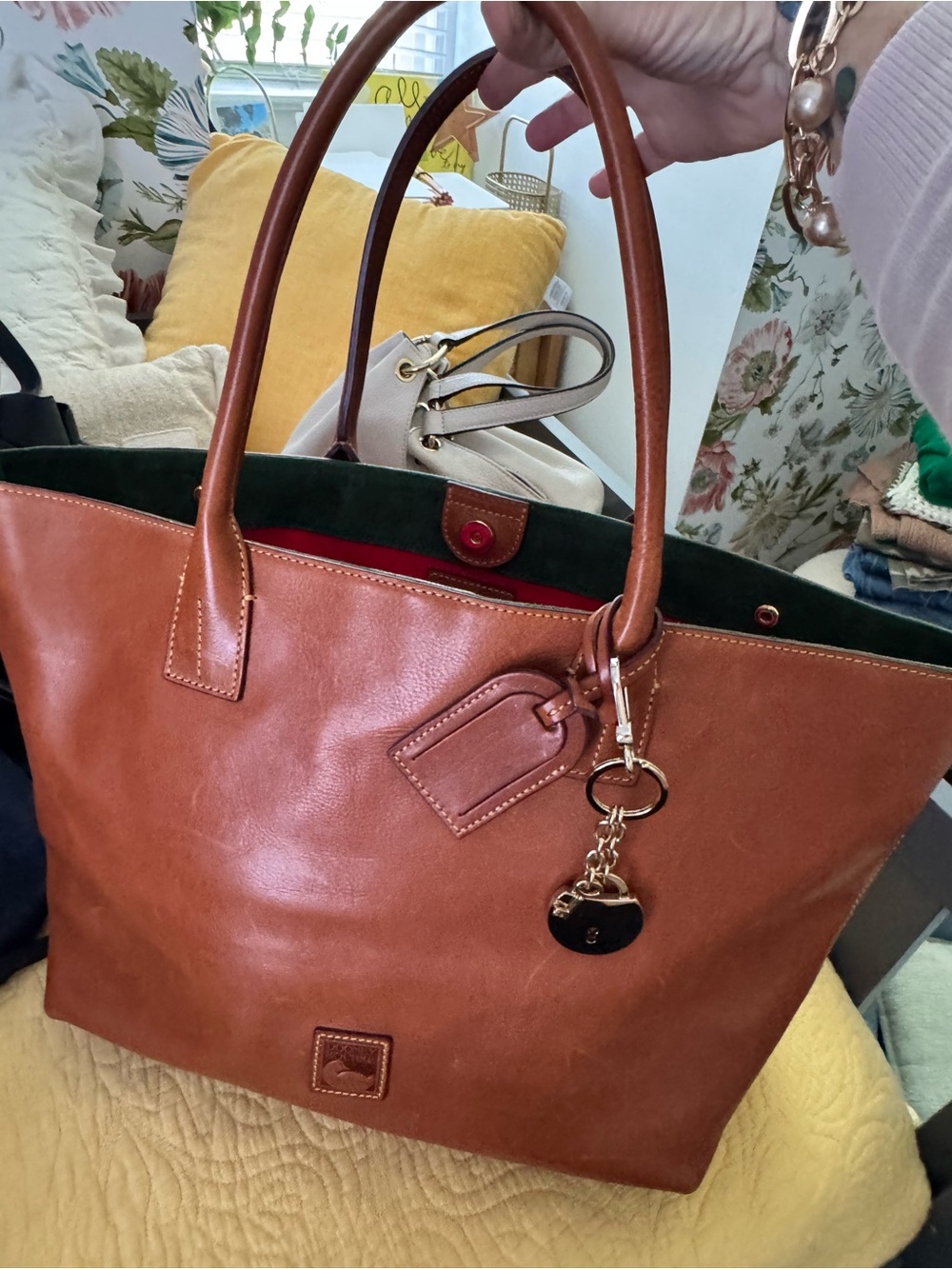 Large Dooney Tote Bag in Cognac Brown